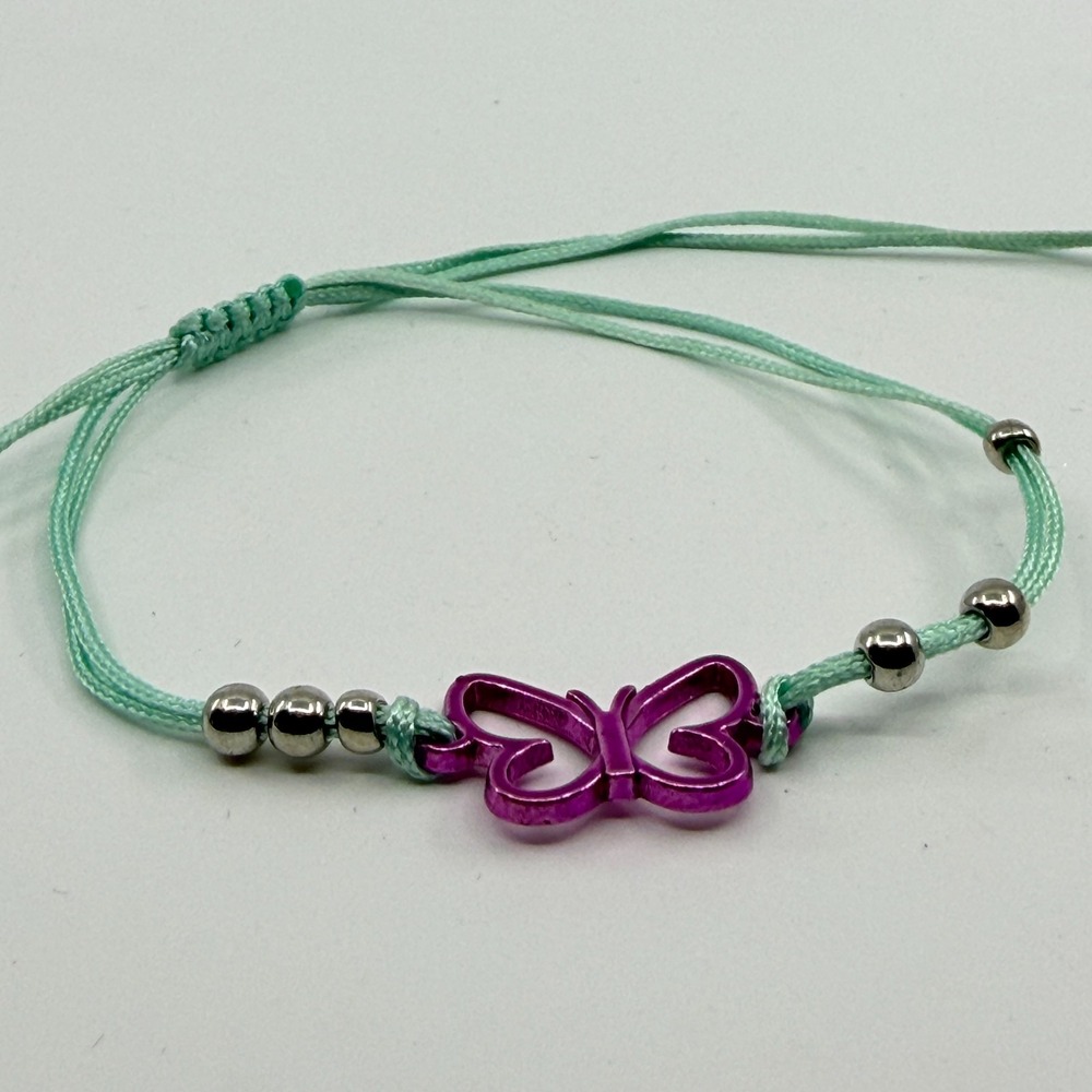 Butterfly Charm Bracelet Mint Cord Adjustable Boho Minimalist Layering Gift 90s
